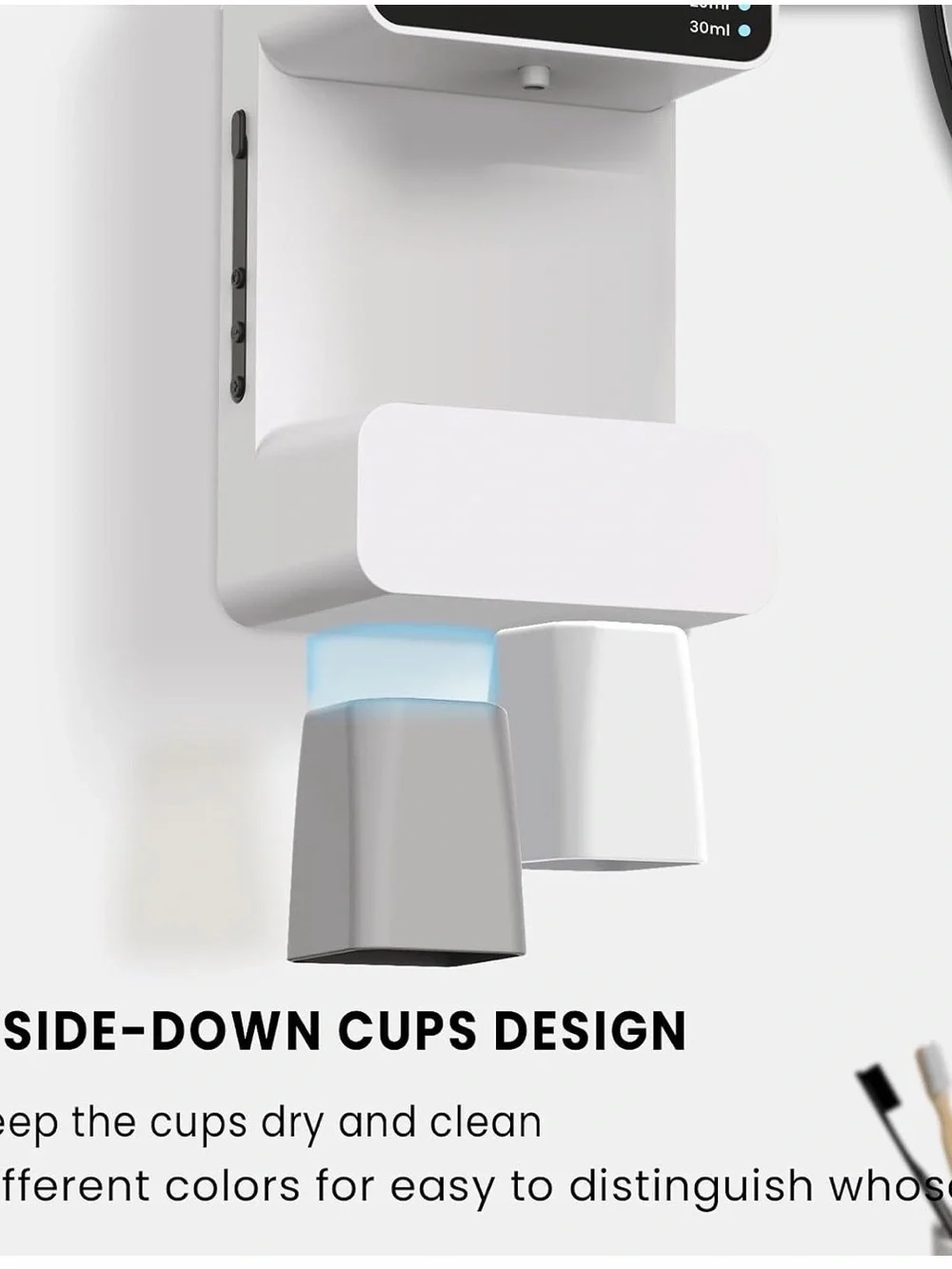 White Mouthwash Dispenser with Blue Reservoir